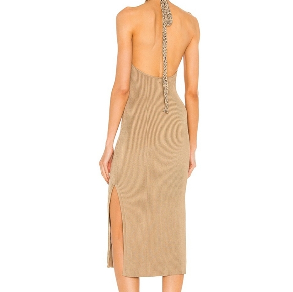 P R I C E ⬇️ Revolve x Michael Costello Metallic Gold Halter Midi Dress NWT - Picture 3 of 11